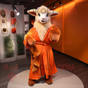 Orange Angora goat mascot costume character dressed with Wrap Skirt and Gloves
