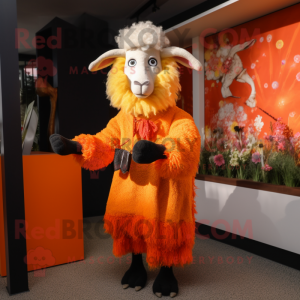 Orange Angora goat mascot costume character dressed with Wrap Skirt and Gloves