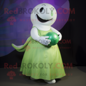 Olive Beluga Whale mascot costume character dressed with Ball Gown and Bracelets