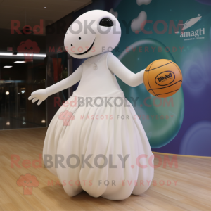 Olive Beluga Whale mascot costume character dressed with Ball Gown and Bracelets