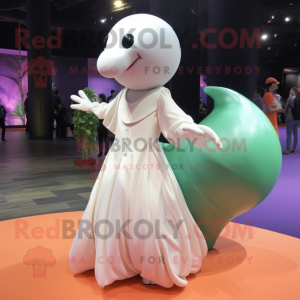 Olive Beluga Whale mascot costume character dressed with Ball Gown and Bracelets