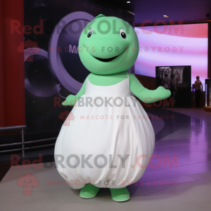 Olive Beluga Whale mascot costume character dressed with Ball Gown and Bracelets