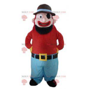 Mascot hombre barbudo y sonriente con un parche en el ojo -