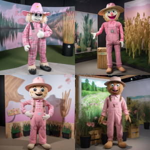 Pink Scarecrow mascot costume character dressed with Romper and Pocket squares