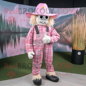 Pink Scarecrow mascot costume character dressed with Romper and Pocket squares