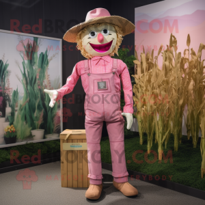 Pink Scarecrow mascot costume character dressed with Romper and Pocket squares