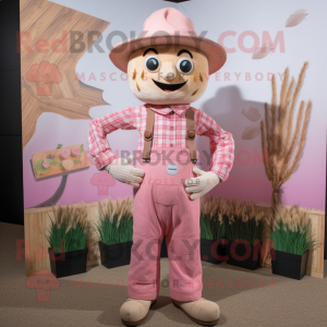 Pink Scarecrow mascot costume character dressed with Romper and Pocket squares