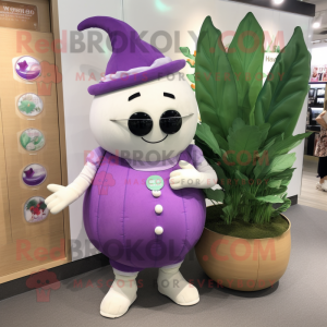 Lavender Turnip mascot costume character dressed with Swimwear and Coin purses