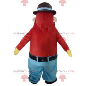 Mascote barbudo e sorridente homem com tapa-olho -