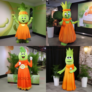 Orange Celery mascot costume character dressed with Empire Waist Dress and Bracelet watches