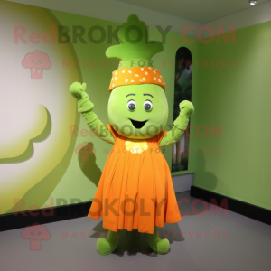 Orange Celery mascot costume character dressed with Empire Waist Dress and Bracelet watches