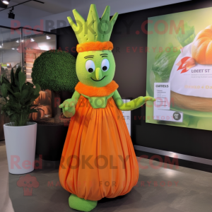 Orange Celery mascot costume character dressed with Empire Waist Dress and Bracelet watches