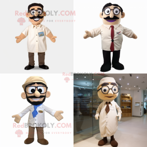 Beige Moussaka mascot costume character dressed with Dress Shirt and Eyeglasses