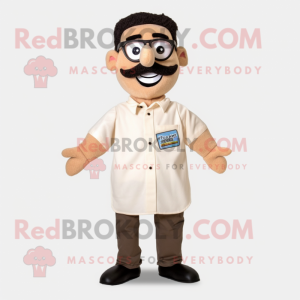 Beige Moussaka mascot costume character dressed with Dress Shirt and Eyeglasses