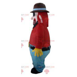 Mascote barbudo e sorridente homem com tapa-olho -