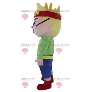 Blond boy man mascot with glasses and a headband -