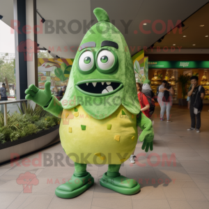 Green Enchiladas mascot costume character dressed with T-Shirt and Anklets