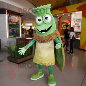 Green Enchiladas mascot costume character dressed with T-Shirt and Anklets