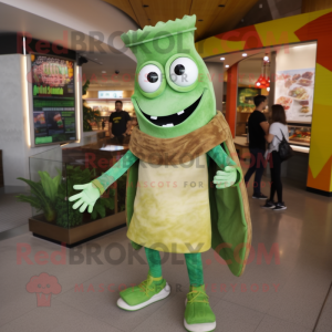Grüner Enchiladas Maskottchen Kostüm charakter mit T-Shirt und Fußkettchen