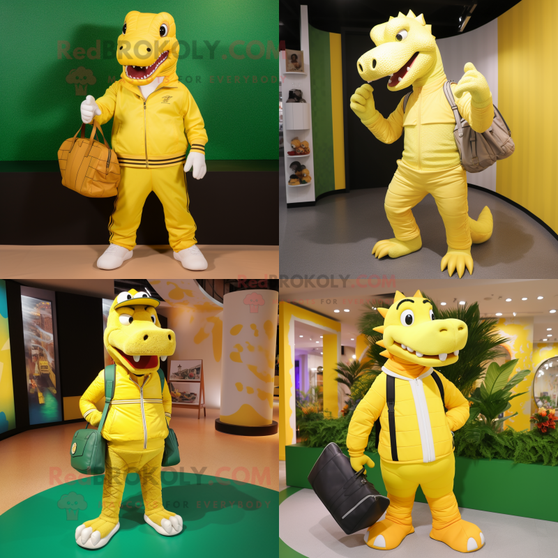 Yellow Crocodile mascot costume character dressed with Joggers and Handbags