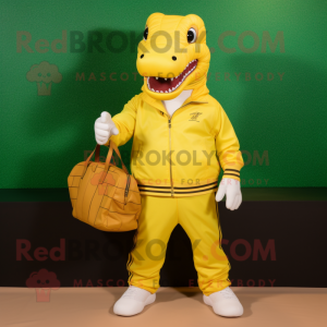 Yellow Crocodile mascot costume character dressed with Joggers and Handbags