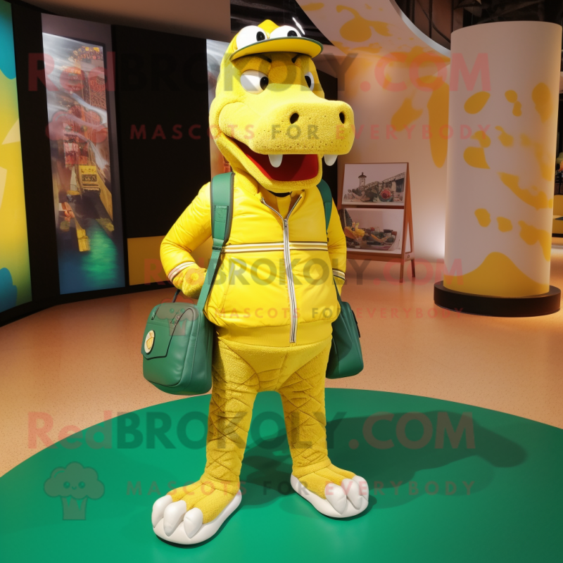 Yellow Crocodile mascot costume character dressed with Joggers and Handbags