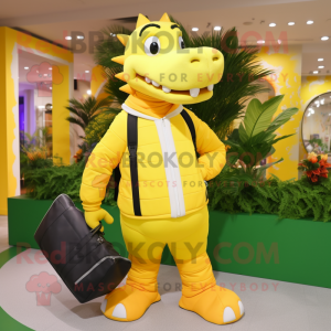 Yellow Crocodile mascot costume character dressed with Joggers and Handbags