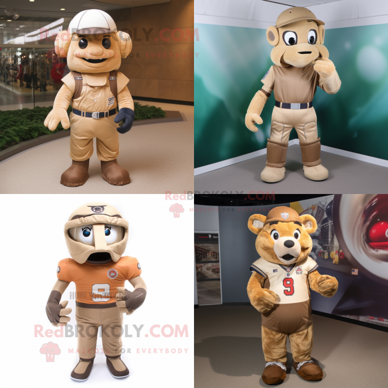 Tan American football helmet mascot costume character dressed with Dungarees and Cummerbunds