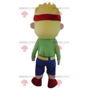 Blond boy man mascot with glasses and a headband -