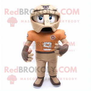 Traje de mascota de casco de fútbol americano marrón vestido con peto y fajines