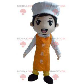 Mascotte de cuisinier asiatique avec un tablier et une toque -