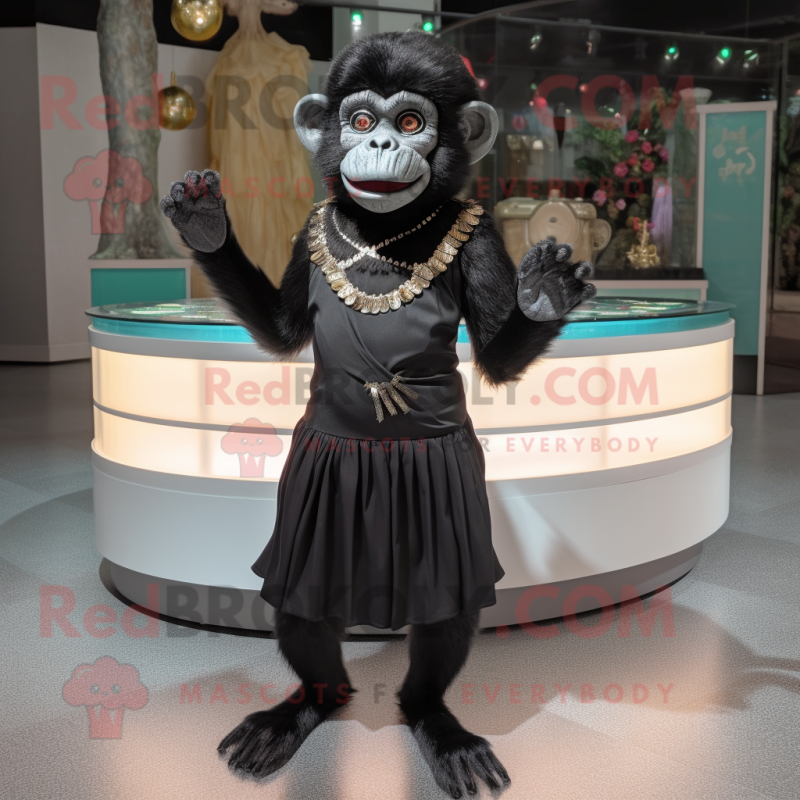 Black Monkey mascot costume character dressed with Pleated Skirt and Bracelets