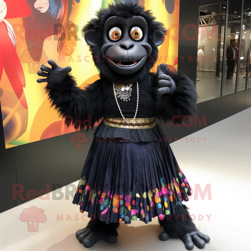 Black Monkey mascot costume character dressed with Pleated Skirt and Bracelets