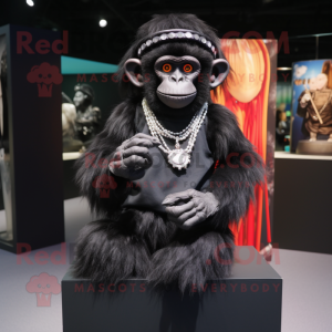 Personaje de traje de mascota Black Monkey vestido con falda plisada y pulseras