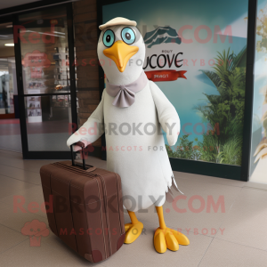 Olive Seagull mascot costume character dressed with Midi Dress and Briefcases