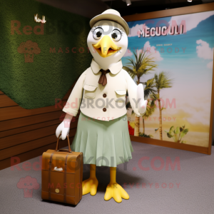 Olive Seagull mascot costume character dressed with Midi Dress and Briefcases
