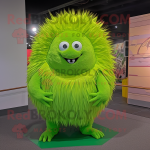 Lime Green Porcupine mascot costume character dressed with Pleated Skirt and Ties