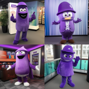 Purple Aglet mascot costume character dressed with Suit Pants and Beanies