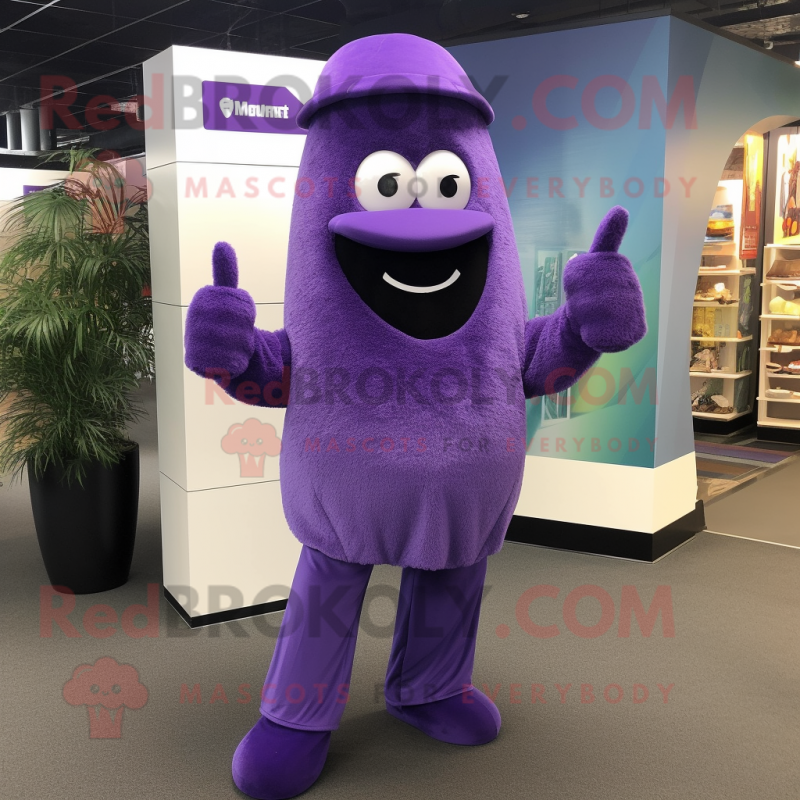 Purple Aglet mascot costume character dressed with Suit Pants and Beanies