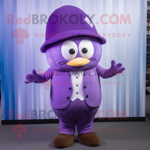 Purple Aglet mascot costume character dressed with Suit Pants and Beanies