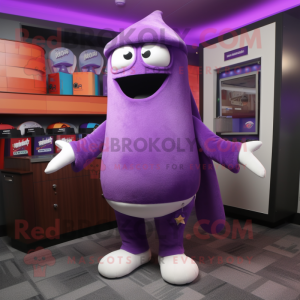 Purple Aglet mascot costume character dressed with Suit Pants and Beanies