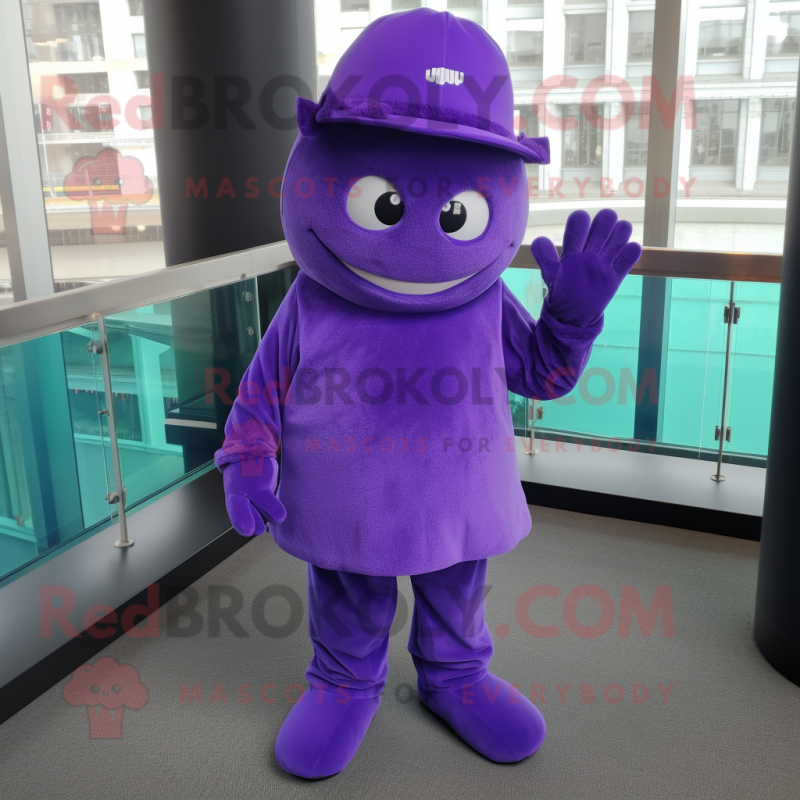 Purple Aglet mascot costume character dressed with Suit Pants and Beanies