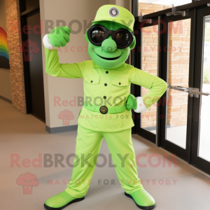 Lime Green fire fighter mascot costume character dressed with Dress Pants and Sunglasses