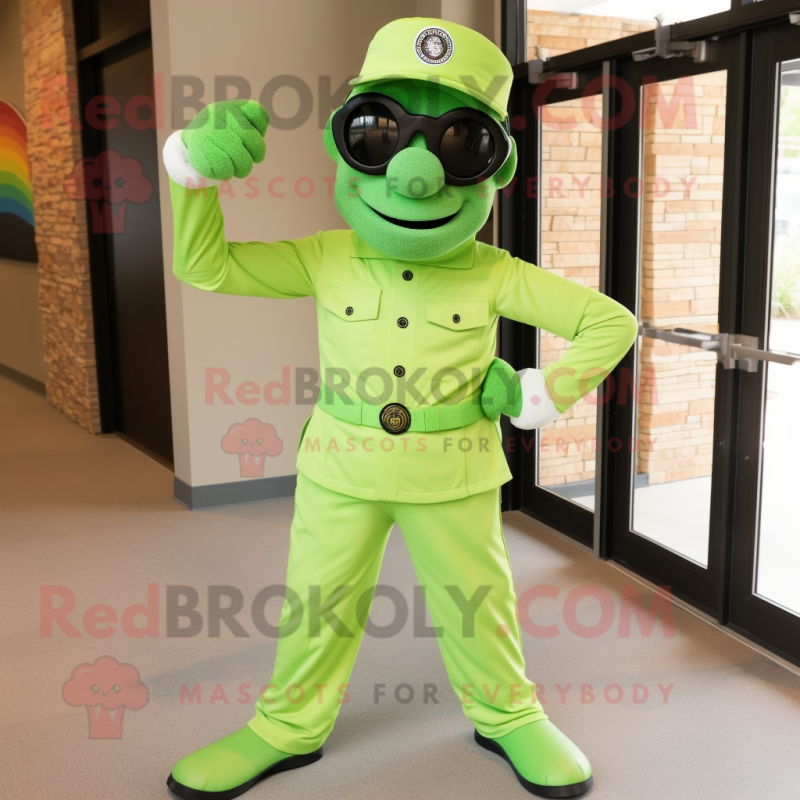 Lime Green fire fighter mascot costume character dressed with Dress Pants and Sunglasses
