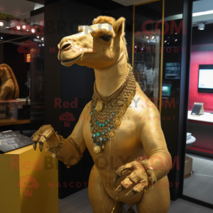 Gold Camel mascot costume character dressed with Rash Guard and Necklaces