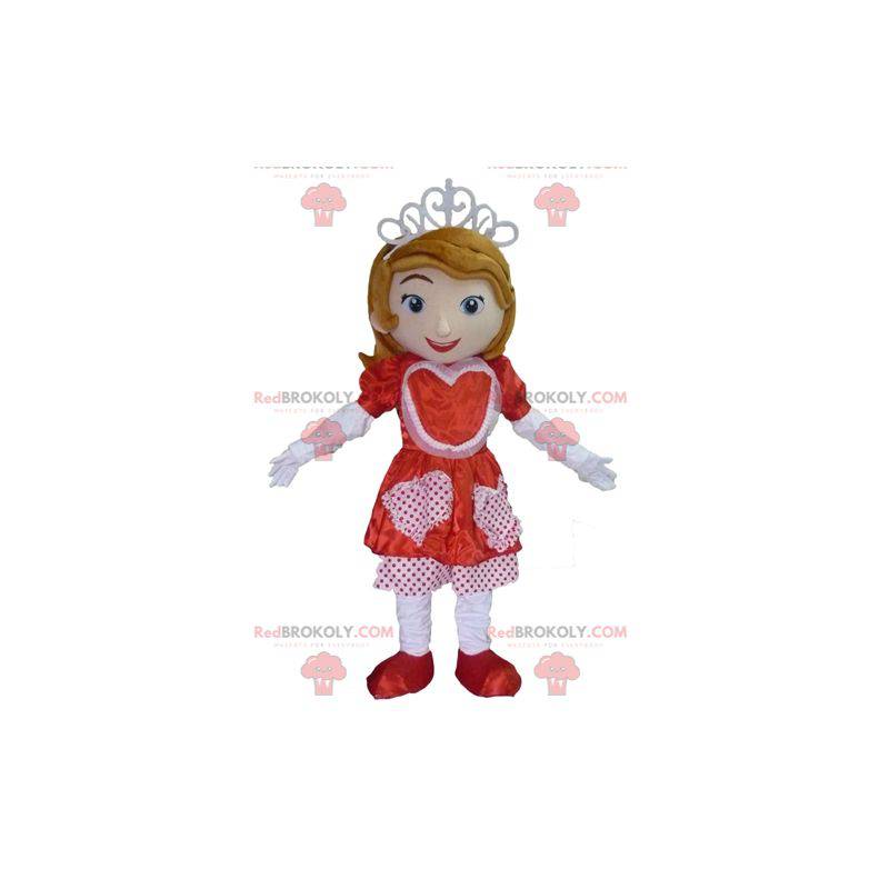 Prinzessin Maskottchen mit einem roten und weißen Kleid -