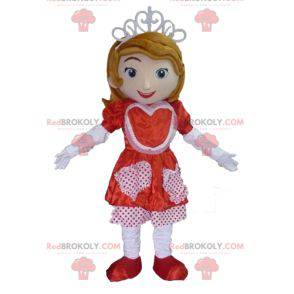 Princezna maskot s červeno-bílými šaty - Redbrokoly.com