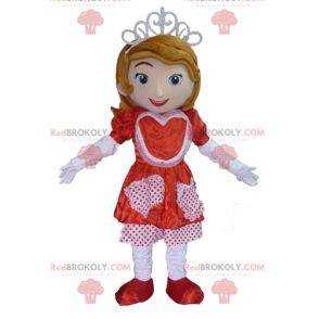 Prinzessin Maskottchen mit einem roten und weißen Kleid -