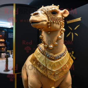 Personaggio in costume della mascotte Gold Camel vestito con Rash Guard e collane