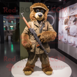 Brown Sniper mascot costume character dressed with Parka and Necklaces